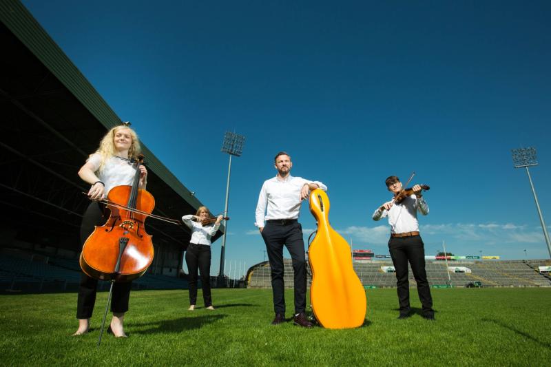 Limerick symphony: Andy Lee launches Symphony for our World at the Gaelic Grounds with members of the Irish Chamber Orchestra Picture: Sean Curtin