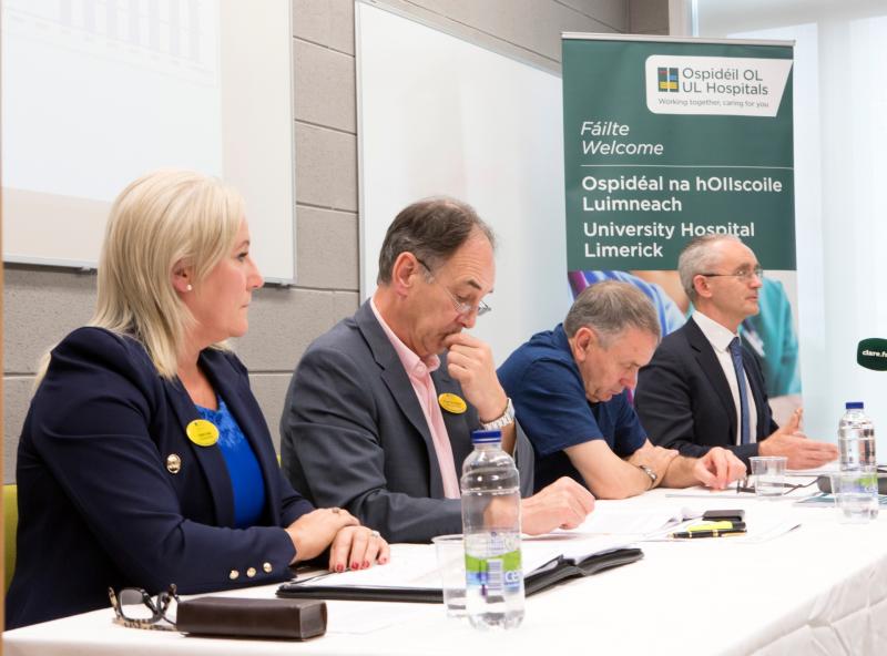 Prof Colette Cowan, Prof Paul Burke, Dr Robert Spencer and Prof Martin Cormican speaking at the press conference Picture: Press 22