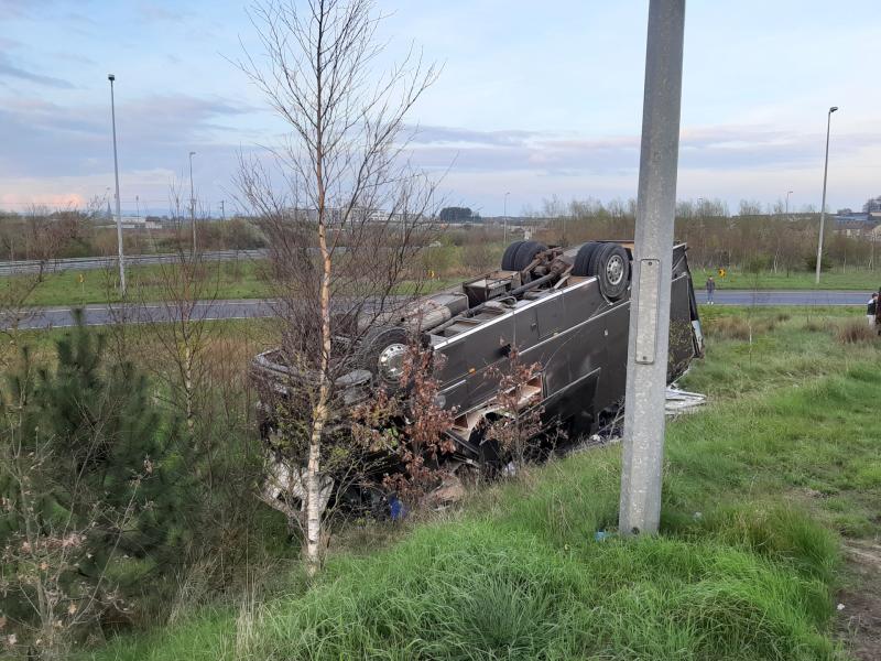 Limerick emergency services attending the scene of horse box fire following accident