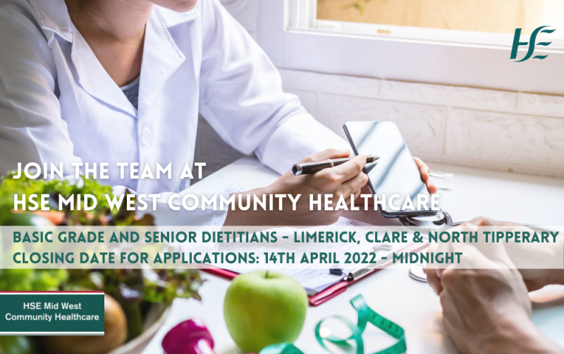 HSE Seeking Dietitians to work in Limerick, Clare and North Tipperary