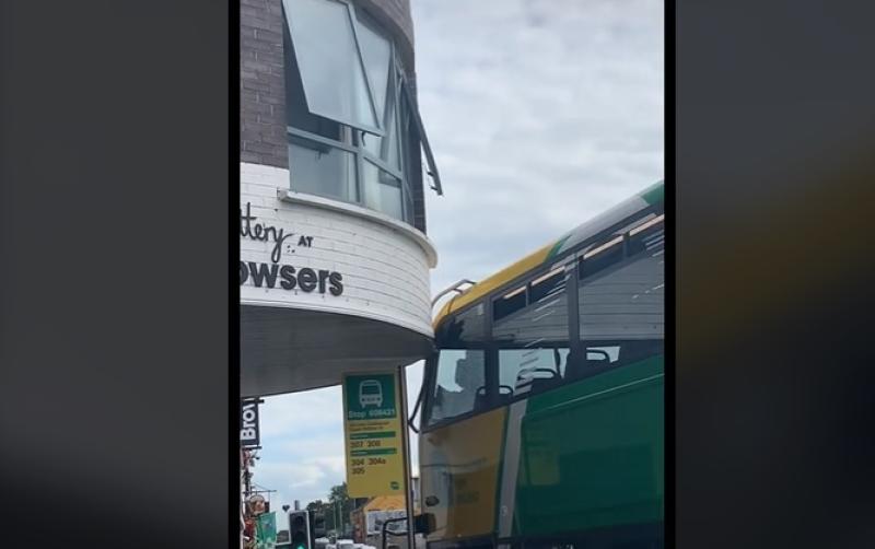 Double-decker bus strikes overhead balcony on busy Limerick route