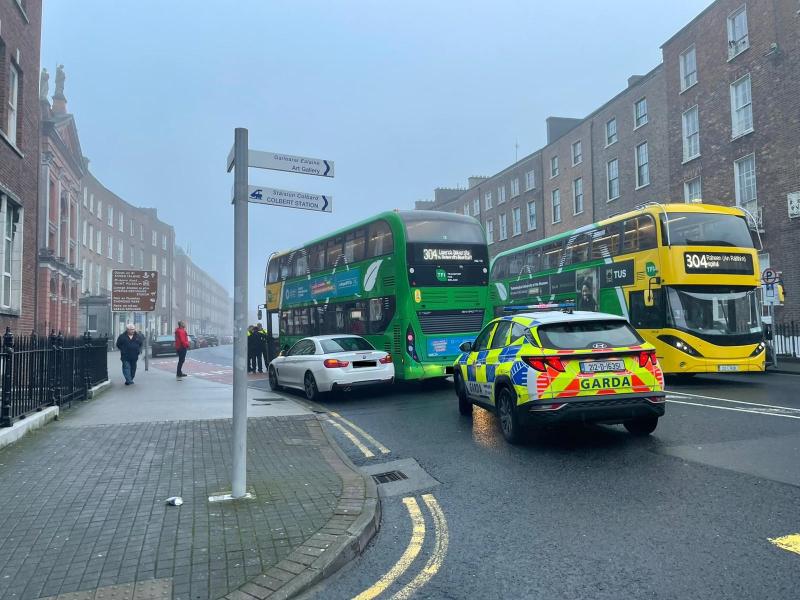 Gardaí attend two-vehicle collision involving a double-decker bus in Limerick city