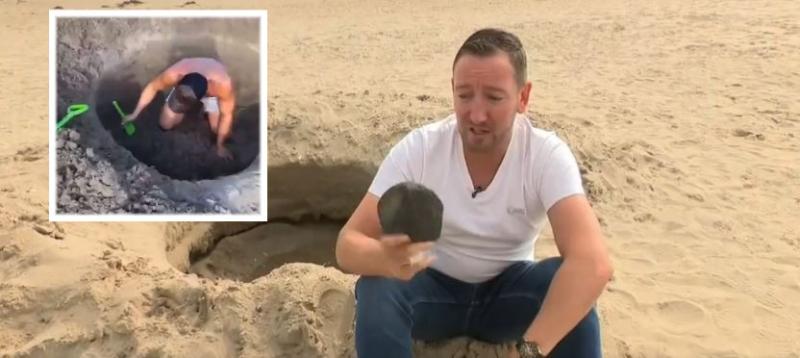 Hole dug by group of lads on Irish beach mistaken for meteor strike on national news