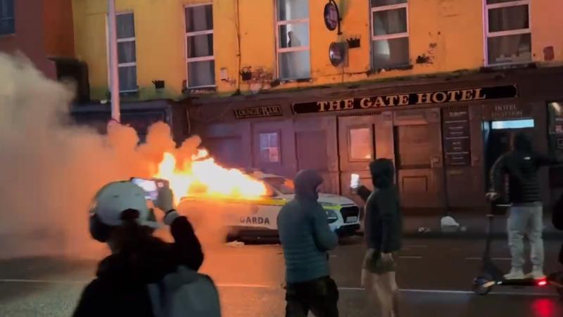 WATCH: Garda car set alight during violent disturbances in Dublin