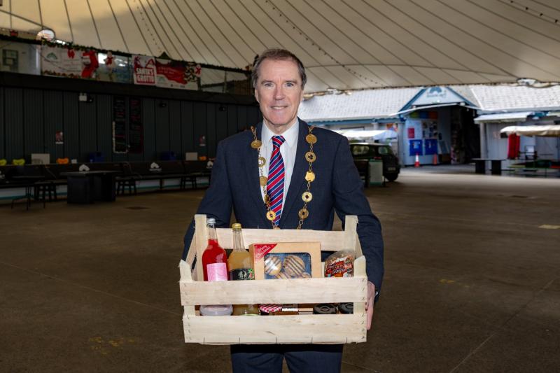 The Mayor of the City and County of Limerick, Councillor Gerald Mitchell was on hand to help to hand out the hampers