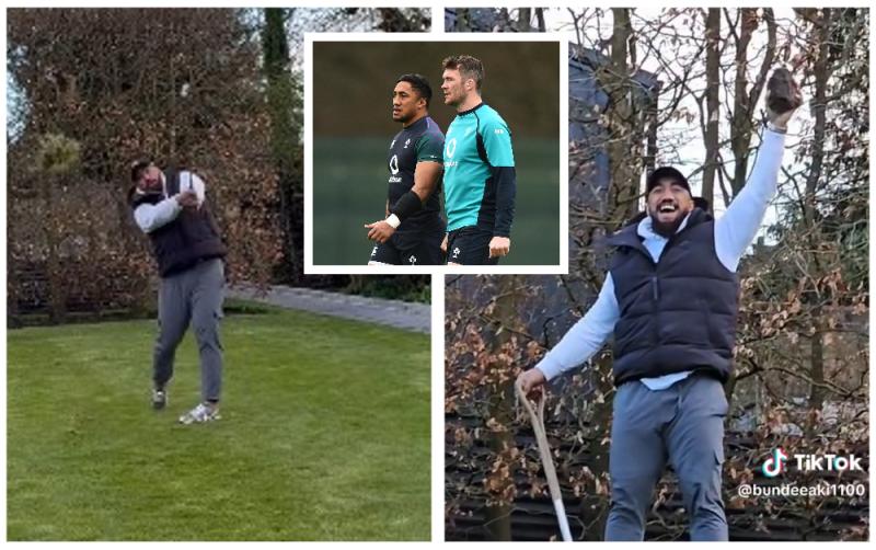 WATCH: Peter O'Mahony's pristine lawn gets the Bundee Aki treatment at Six Nations party