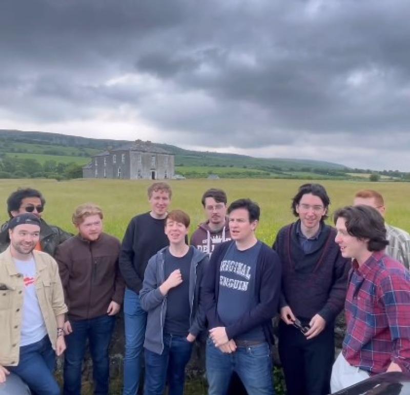 Popular Irish a cappella group sing My Lovely Horse outside Father Ted's house