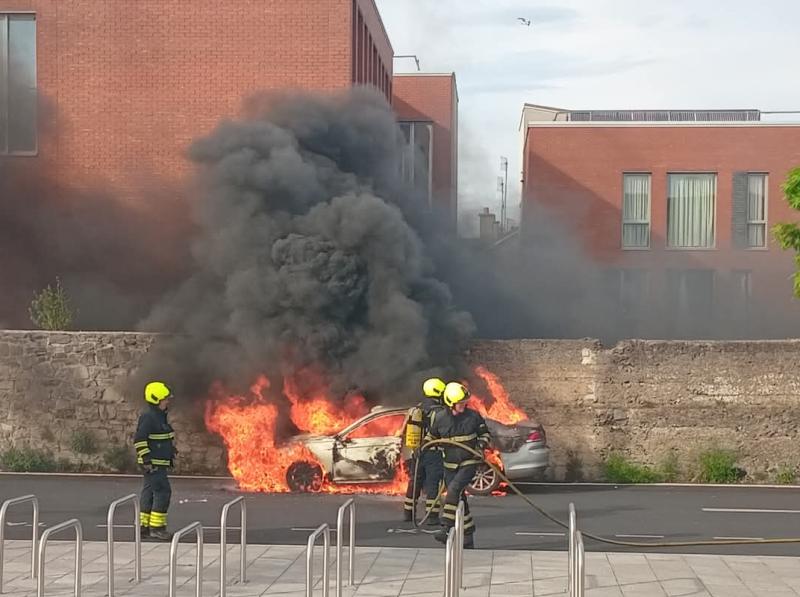 Car bursts into flames in mysterious circumstances in Limerick