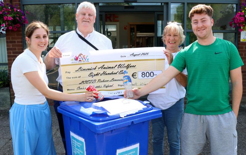 CFET Raheen campus raises €800 for Limerick Animal Welfare through recycling drive