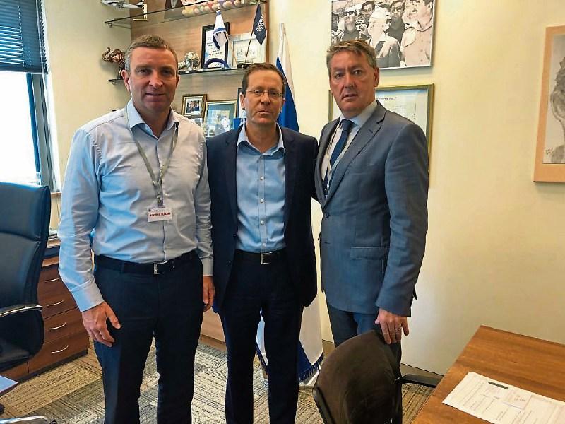 Deputies Niall Collins and Billy Kelleher in the Israel parliament with opposition leader Isaac Herzog