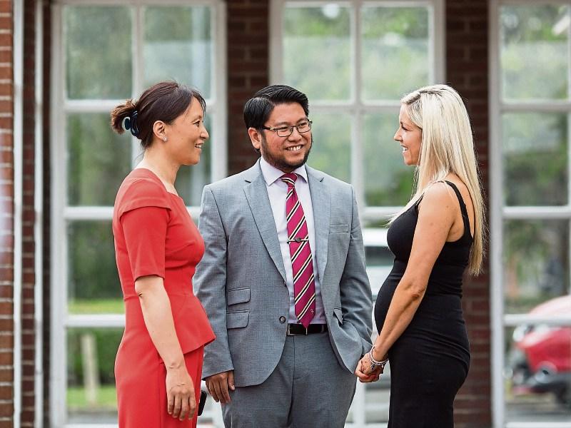Dr Mendinaro Imcha, consultant obstetrician, Dr Mohamad, and service user and mum Amie Naughton, Thomondgate Picture: Alan Place
