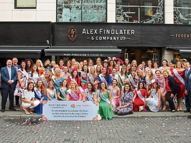 The 57 Rose of Tralee Finalists gathered outside Alex Findlater & Co this Wednesday lunchtime Picture: Adrian Butler