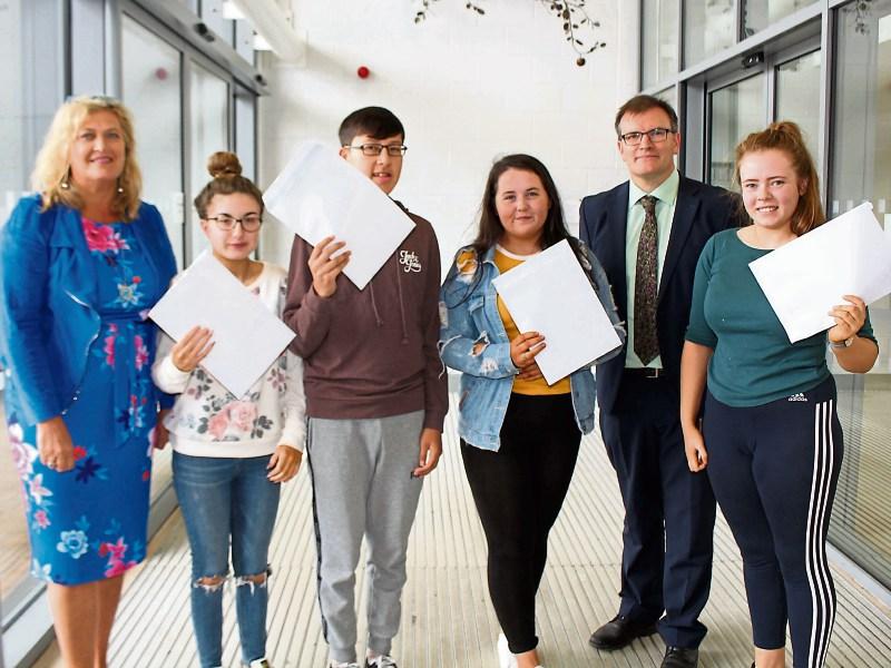 Pictured at Coláiste Ide agus Iosef, Abbeyfeale this Wednesday deputy principal Joan Collins, Jessica Lane, William Reynolds, Shauna Geaney,  principal Liam Murphy, and Ellen Scanlon