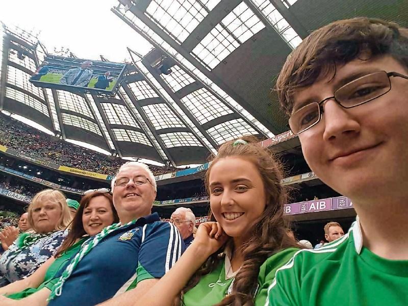 Eileen O’Riordan, far left, the mother of the late Dolores pictured at Croke Park with her son Joe, centre, his wife Helen,  daughter Katie and son Colm