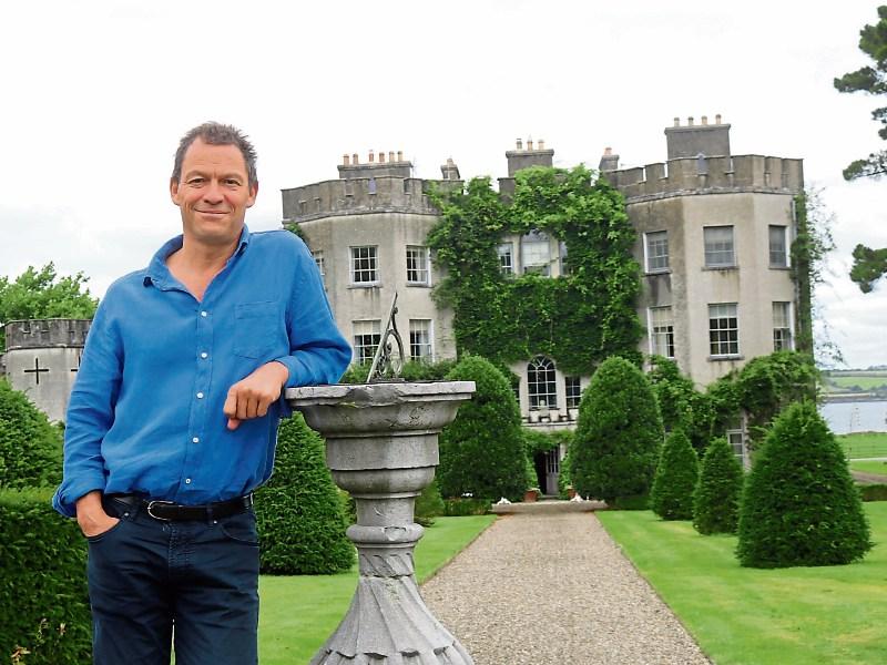 Dominic West in Glin, and below with his wife Catherine and children Pictures: Michael Cowhey
