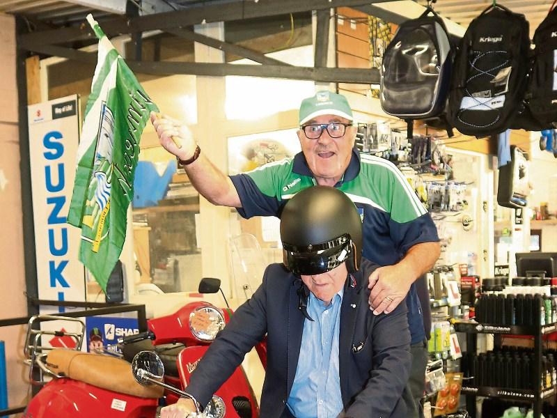 GAA fan John B Kiely pictured here on the back of a Honda – the same type of motorbike he travelled on with Mike Fitzgerald for the 1973 final   Picture: Michael Cowhey