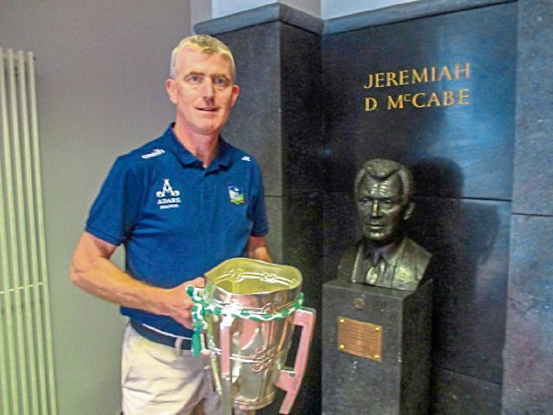 John Kiely with the bust of Jerry McCabe
