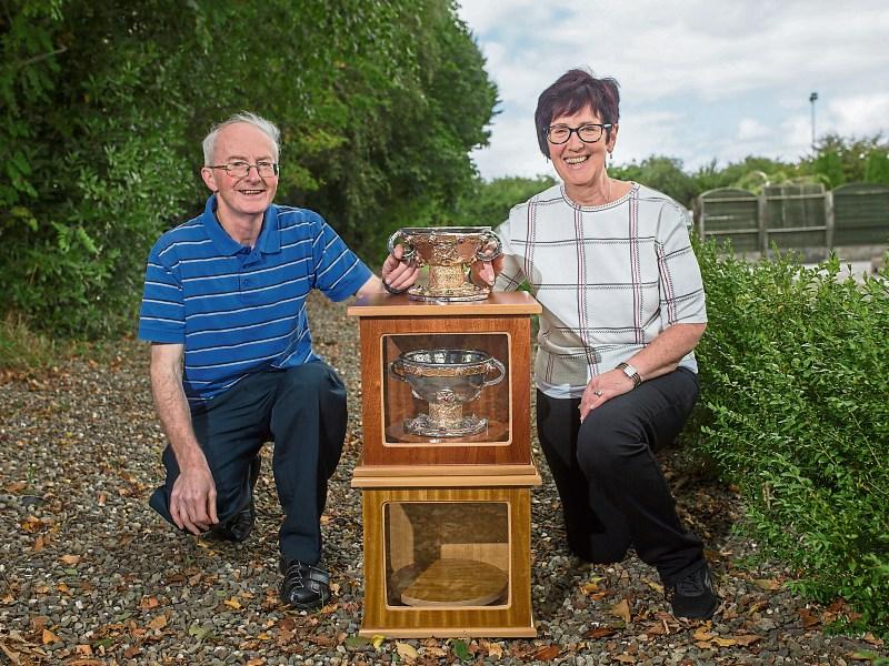 Tom Aherne and Eileen Morey with their versions of the Ardagh Chalice at the Gortboy Training Centre, Newcastle West Picture: Marie Keating