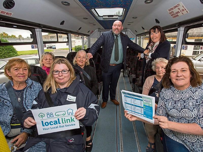 Local Link staff members Linda Sheehan and Marie O’Connor with driver Paudie Kenneally and Cinema Club members, Joan O’Toole, Betty Madigan, Ann Brennan, Alice Vereker and Norma Prendiville