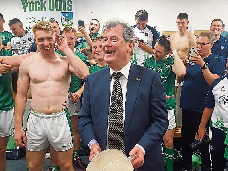 Limerick GAA sponsor JP McManus in the team dressing room after the All-Ireland 