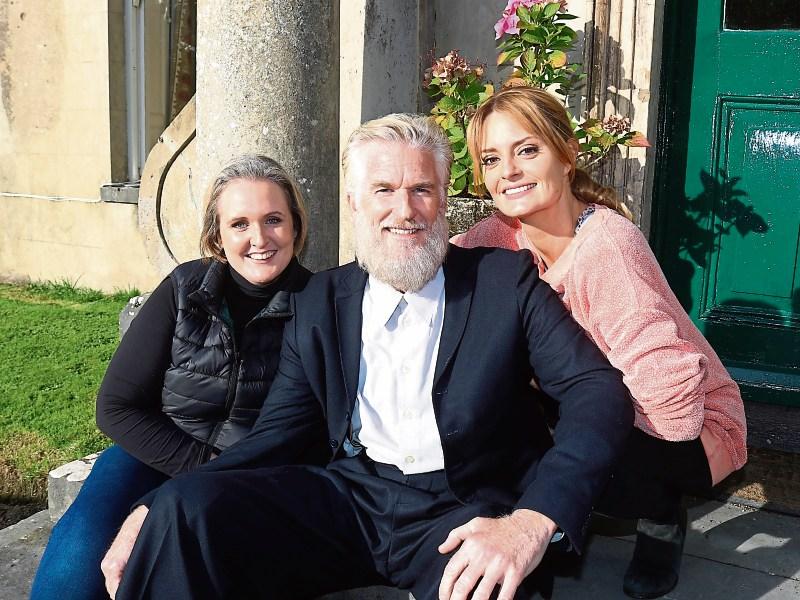 Matthew Modine takes a break from filming with Emma Owen, producer, and actress Morgana Robinson Picture: Michael Cowhey