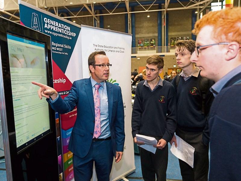 Joe Leddin demonstrating the app to students Picture: Oisin McHugh/True Media