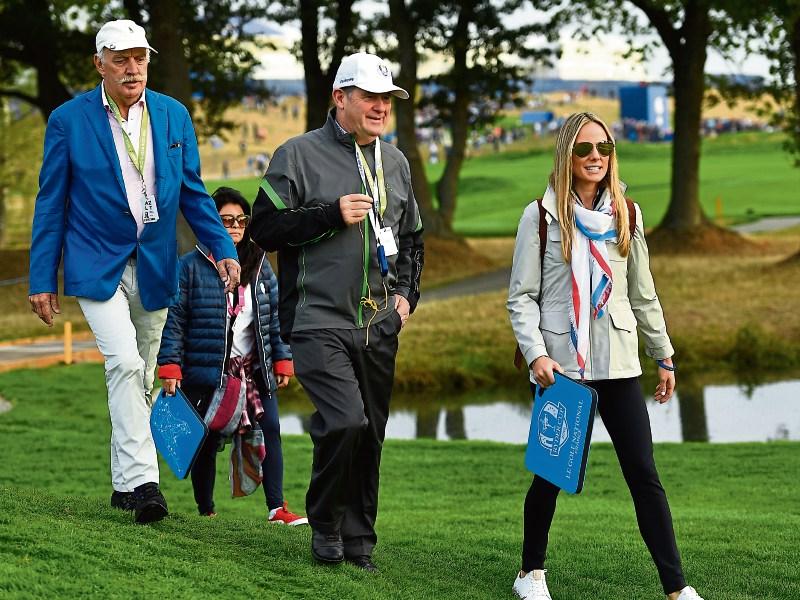 JP McManus at the Ryder Cup in France, pictured with Dermot Desmond and Rory McIlroy’s wife Erica at the Ryder Cup in Paris Picture: Sportsfile