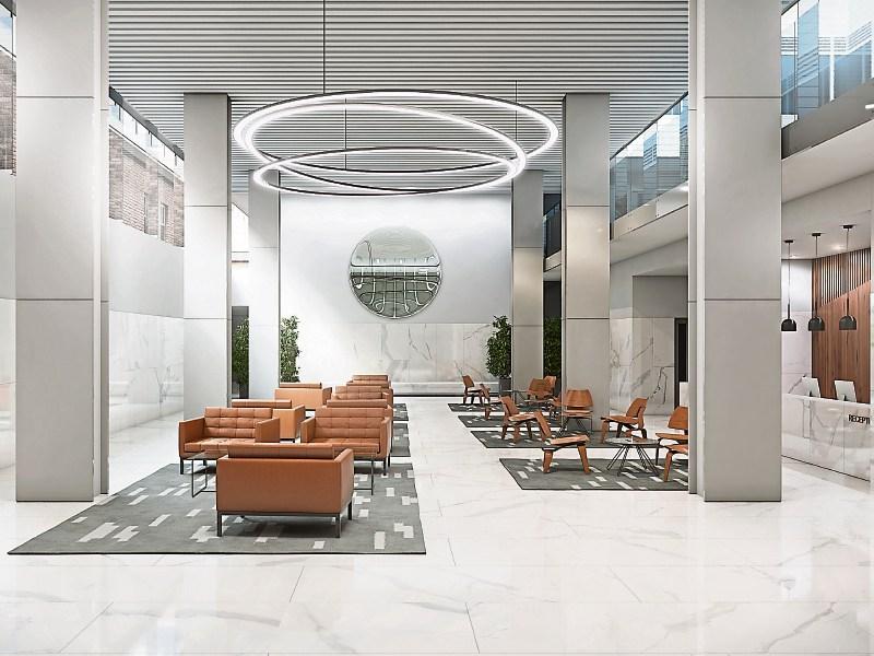 An impression of how the reception will look in the completed Gardens International building