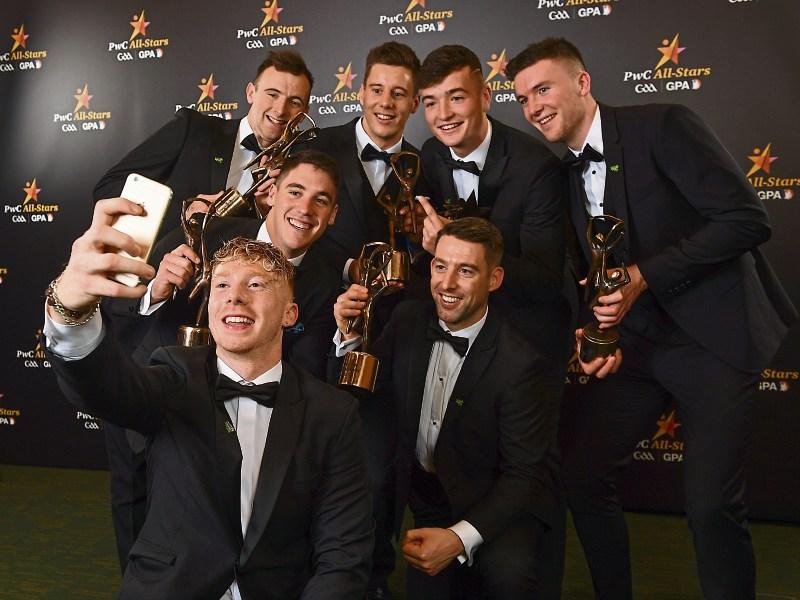 Hurler of the year Cian Lynch with All-Stars Richie English, Dan Morrissey, Declan Hannon, Sean Finn and Graeme Mulcahy with Kyle Hayes, young hurler of the year Picture: Sportsfile
