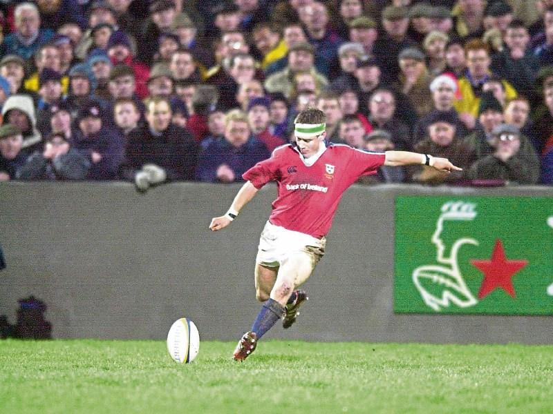 O'Gara kicks a last minute penalty against Saracens at Thomond Park in January 2000 Picture: Sportsfile