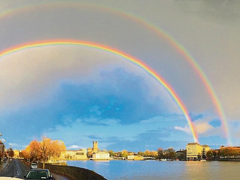 Crock of gold: Leader reader Sean Ryan captured the double rainbow