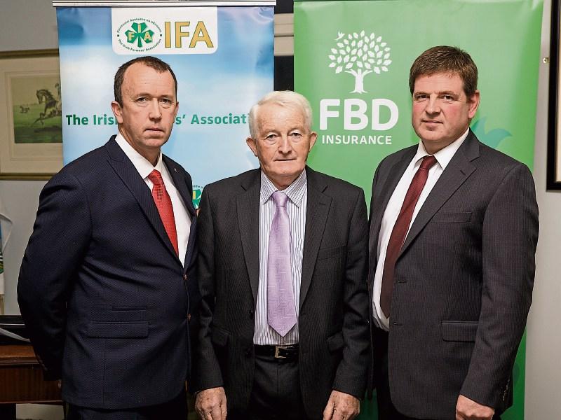 IFA farm business chairman Martin Stapleton, Oola; Paddy Fitzgerald award nominee Pat Fogarty, Cappamore and Limerick IFA chairman, Shay Galvin, Croom, at the ceremony in the Dunraven Arms Hotel