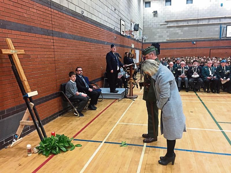 Lest we forget: Villiers School headmistress Jill Storey with Lt Gerard O’Donoghue at a special Armistice Service