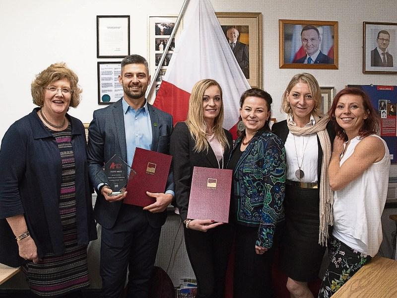 Senator Maria Byrne, Piotr Mach of EML Architects, Sylvia Rusek, Ewa Kotula, Kamila Dobrzyńska and Anna Hurkowska all gathered at the Polish Consulate on O’Connell Street