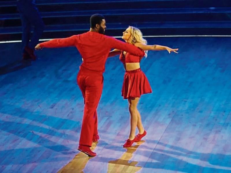 Evanna Lynch and Keo Motsepe performing in the final of Dancing with the Stars