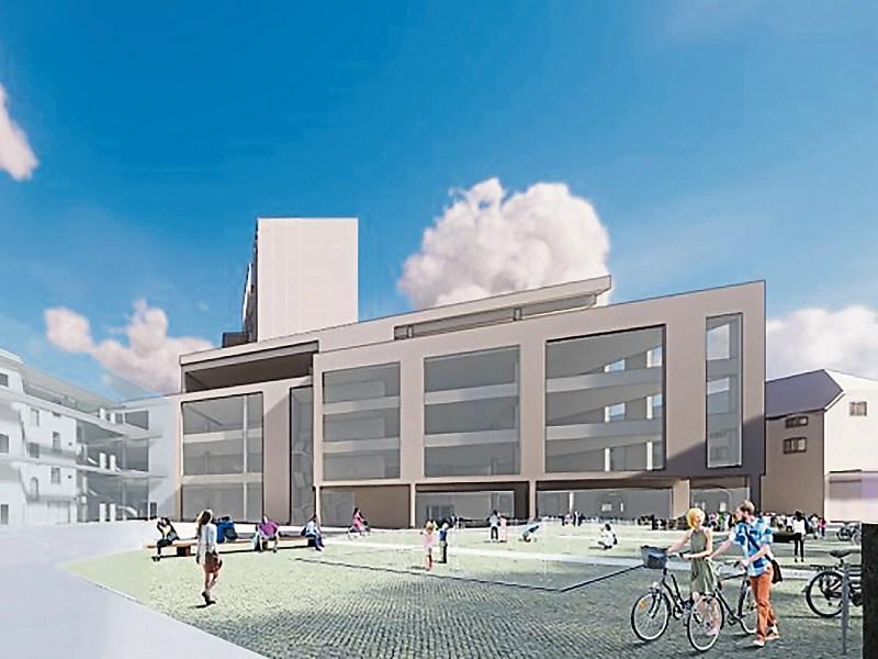 A view of the courtyard in Project Opera outside the proposed library at the heart of the development