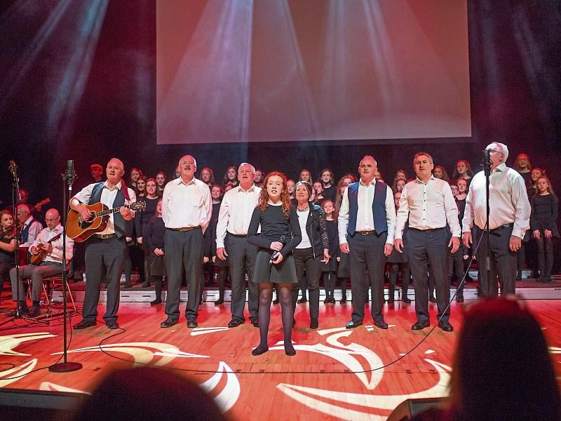 Aisling O'Callaghan was pictured with the singers from the Killeedy Group and the Broadford Youth Choir at the Married To Broadway Show