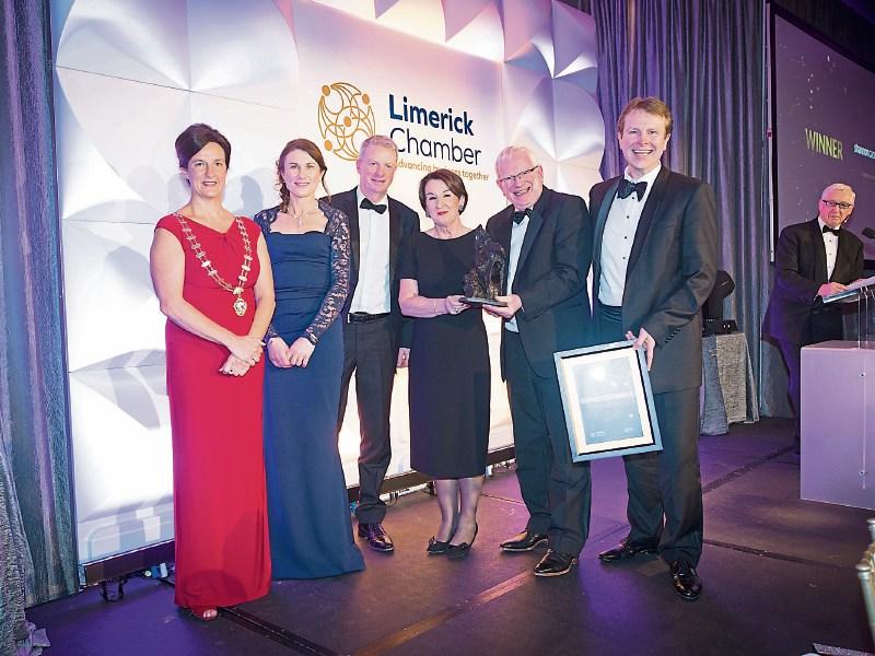 The Shannon Group won the best overall award at the 2018 Limerick Chamber business awards - far right is Matthew Thomas