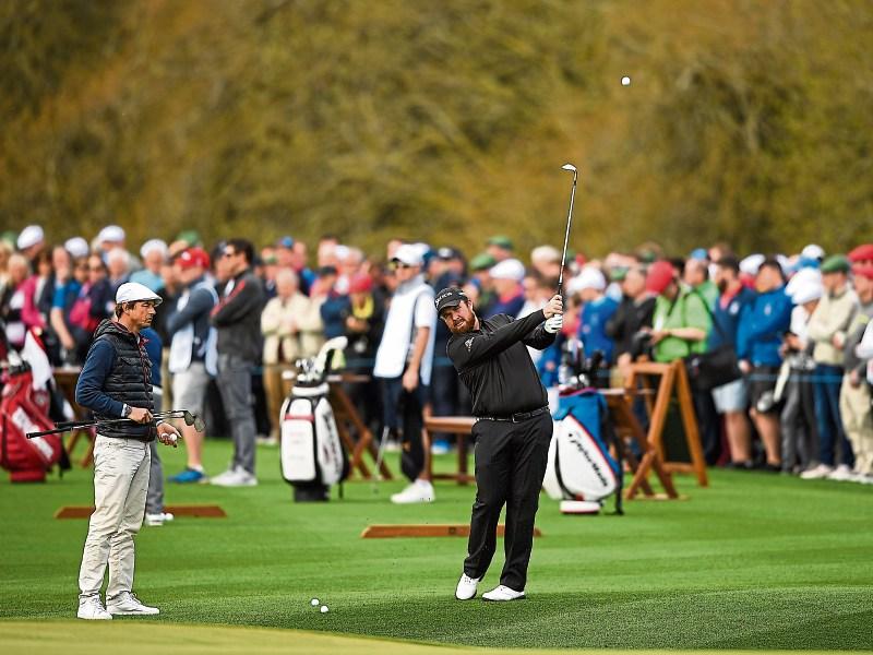 Shane Lowry on the practice fairway at Adare Manor for the JP Pro Am's launch Picture: Sportsfile