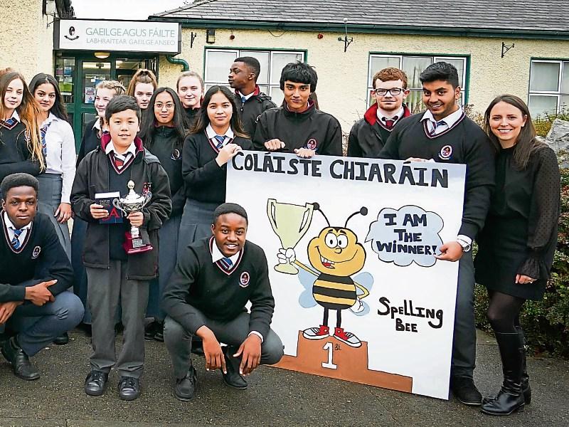 Ms Mary-Kate Hanley (far right) with her Transition year English class who organised the first year Spelling Bee competition