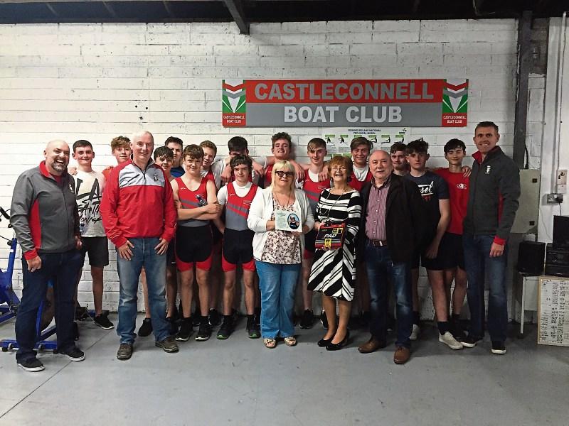 Ann Boland, centre, who presented the defibrillator to Castleconnell Boat Club