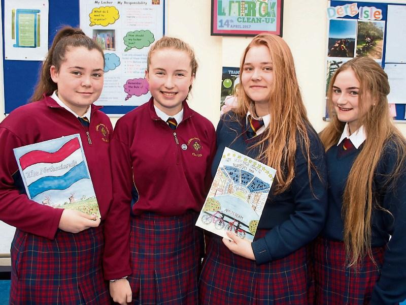 Leah Cosgrave, Emma Carey, Sofija Hanzena and Erin Bermingham of Colaiste Nano Nagle, who won the Euroscola competition Picture: Adrian Butler