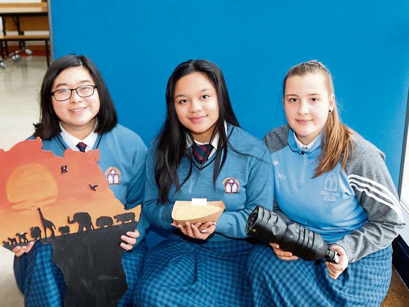 Pictured with their plastic-bottle moth-trap are, from left, Shane Baguio, Joanne Lai and Marcelina Krzywozinska