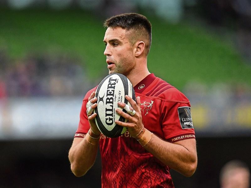 Conor Murray in action and below, addressing army personnel at the unveiling of the Wall of Champions at Sarsfield Barracks