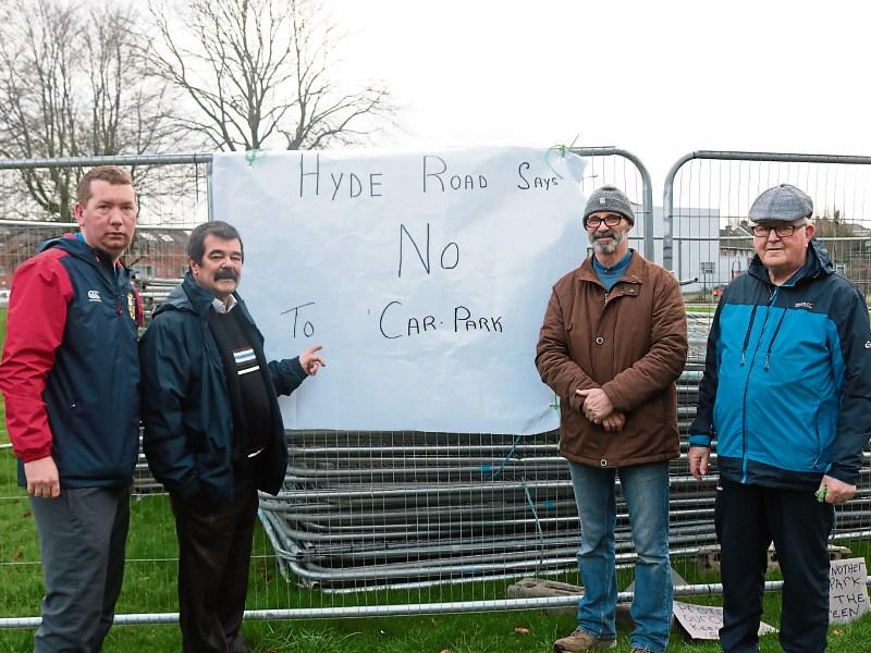 Darragh and Noel Hannon with Ger Jackson and Christie Cosgrave at the Hyde Road protest Picture Michael Cowhey