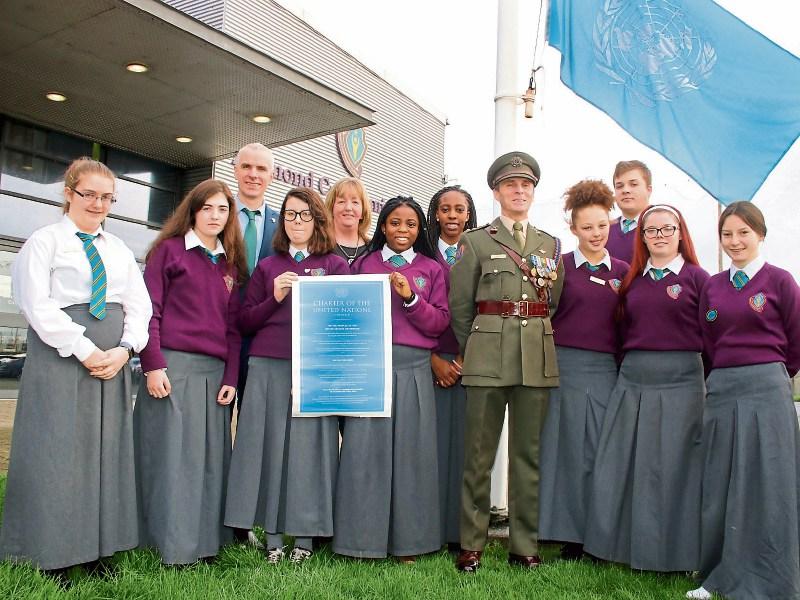 Students with Captain Brian Lynch, Donal Cronin and principal Norma O’Brien Pictures: Adrian Butler