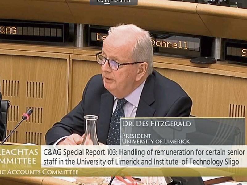 UL president Dr Des Fitzgerald faced questions at the Dáil Committee of Public Accounts (PAC)