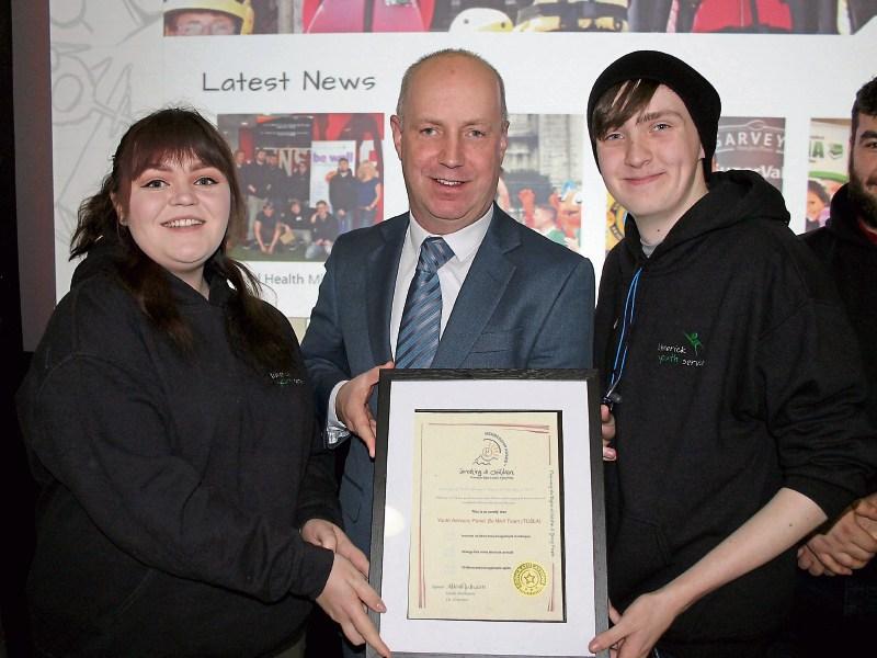 Minister Jim Daly TD presented Tusla’s Investing in Children Membership Award to Bobbi O’Callaghan and Keith Allen, Limerick Youth Service’s Youth Advisory Panel