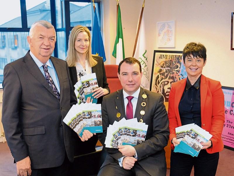 Mayor James Collins, pictured with Eamon Ryan, Norma Purtill, and Mary Killeen Fitzgerald, of LEO