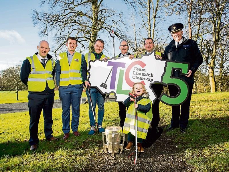 Gordon Daly, hurlers Kevin Downes and Paul Browne, Robert Coll, volunteer, Mayor James Collins, Chief Superintendent Gerard Roche and Evelyn Sloane at the launch Picture: Alan Place